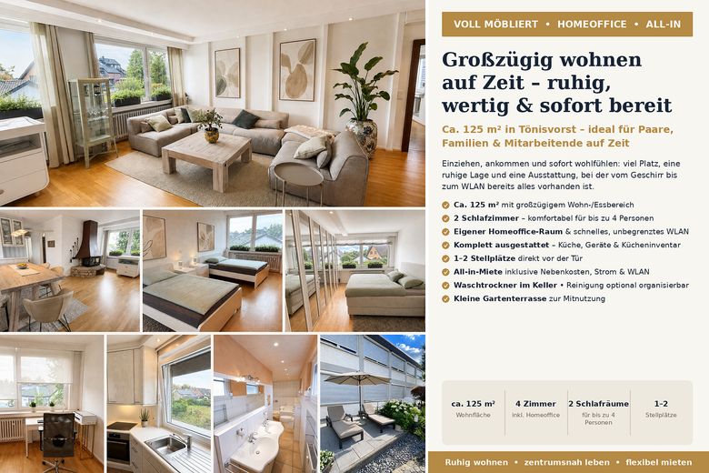 125 m² umeblowane mieszkanie 4-pokojowe – All-in, home office i miejsca parkingowe – Zdjęcie 3