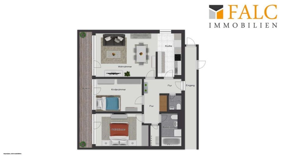 Attraktive 3-Zimmer-Wohnung mit großem Balkon, Tiefgaragenstellplatz in Junkersdorf – 2 D Grundriss