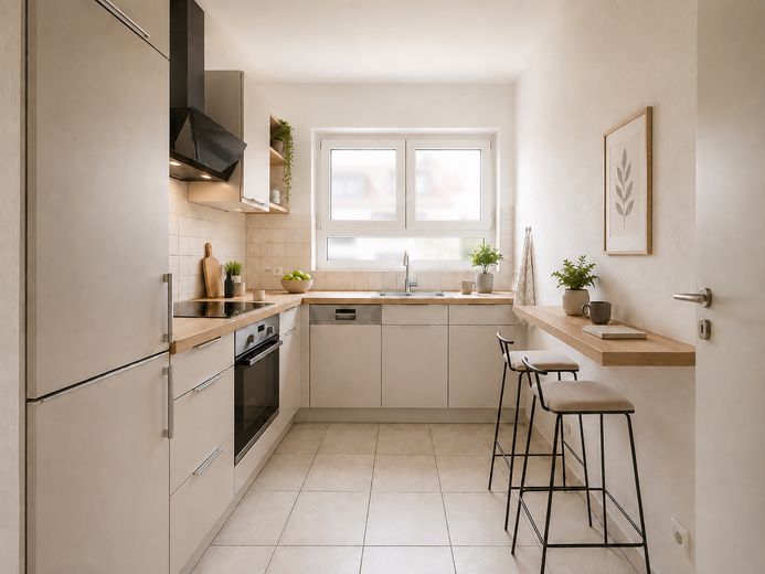 Słoneczne mieszkanie 2-pokojowe przed Freiburgiem | balkon od strony południowo-zachodniej | łazienka z oknem | dostępne od zaraz – Separate Küche -Visualisierung