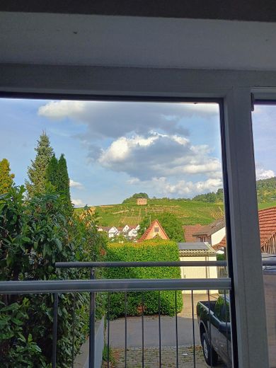 Sonnige 3-Zimmerwohnung mit Garten und Blick auf die Weinberge – Blick von der Küche auf die We