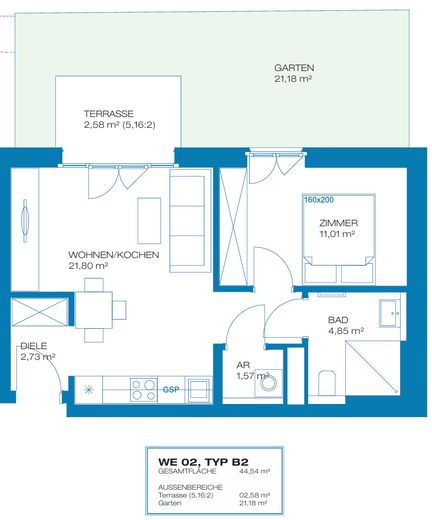 2-Zimmer-Wohnung in Berlin - ruhig, kleiner Garten – Grundriss