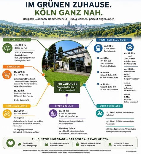 Komisyonsuz: 2023 yeni yapı, A, 178 m² yaşam/kullanım alanı, 1–2 birim, BGL, uzak manzara, şehir merkezine yakın, fotovoltaik sistem ve klima – Rommerscheid: Köln im Blick