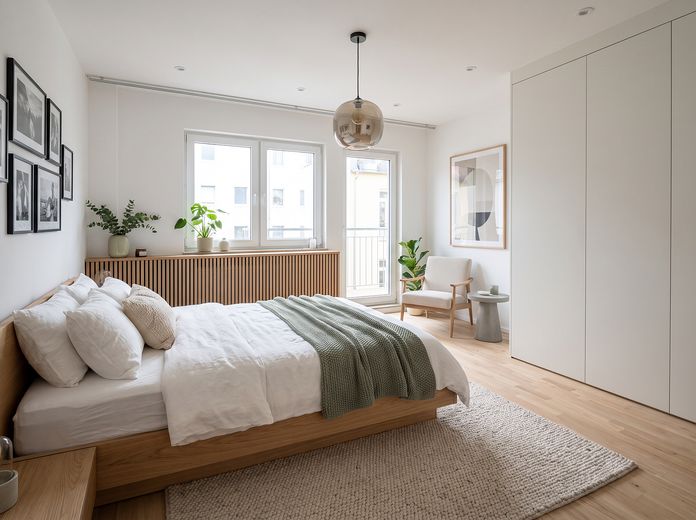 Charmante 3-Zimmer-Wohnung mit großzügigem Balkon im Mauritius Viertel, Köln – Schlafzimmer KI 
