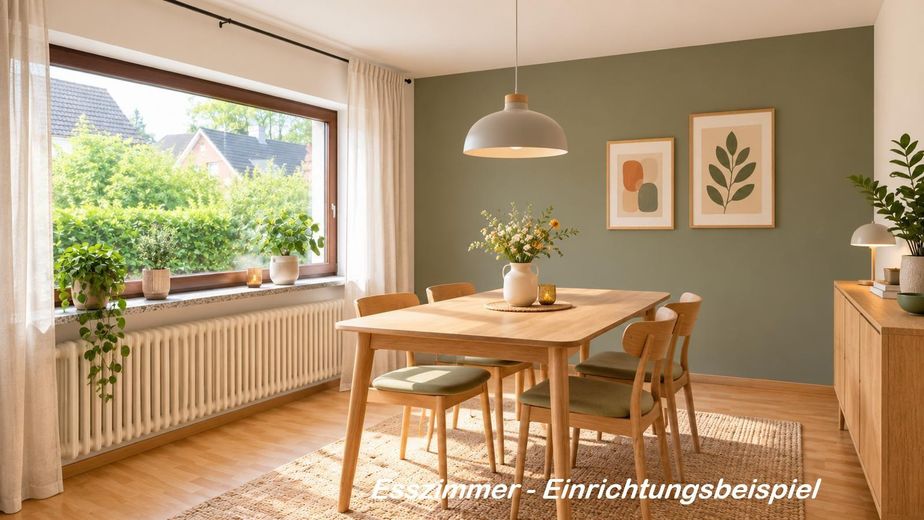 Sans commission – sans agent immobilier | Un espace modulable avec jardin idyllique à 5 km de la mer – Esszimmer Wohnbeispiel