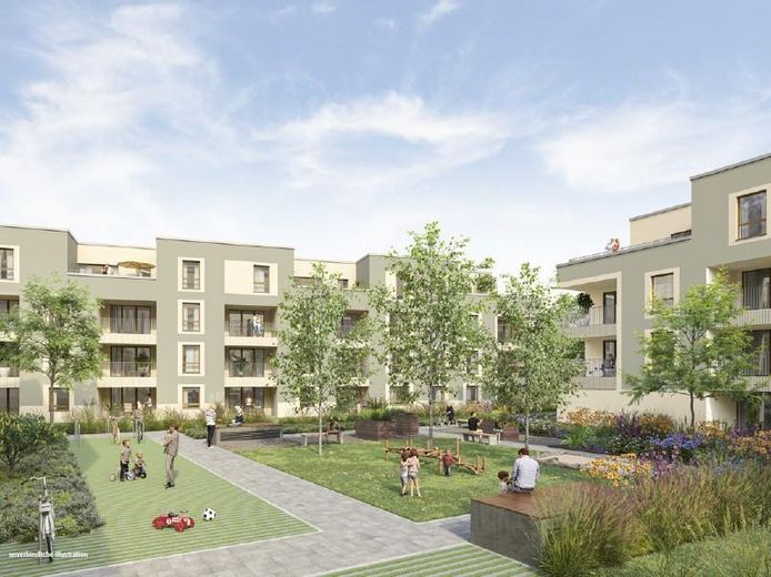 Ihr eigener Garten im Neubau – 65 m², Maintal, nahe Frankfurt – Innenhof-Perspektive
