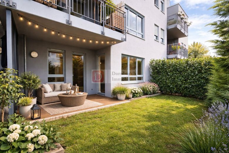 Top!! Provisionsfreie Gartenwohnung - hochwertige Renovierung, moderne Einbauküche – Gartenansicht - Virtual Staging