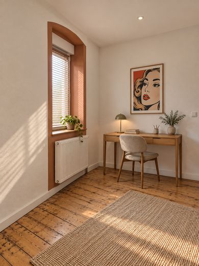 Großzügige 2-Zimmer-Wohnung mit überdachter Terrasse in Höhr-Grenzhausen – Schlaf- und Arbeitsbereich