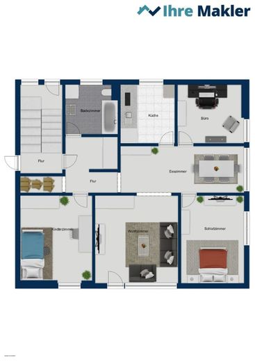 Apartment building in an excellent location with conservatory, 4 garages + building plot for 4 apartments – Grundriss EG links