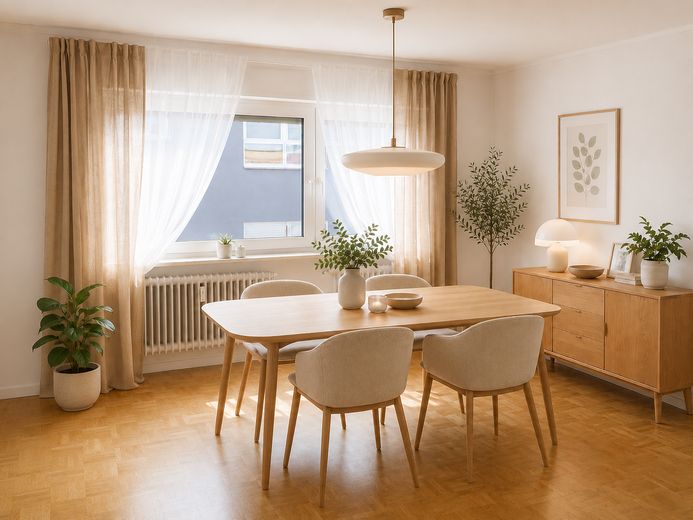 Gepflegte 3-Zimmerwohnung in Toplage von Heilbronn Ost – Wohnzimmer - Home Staging KI