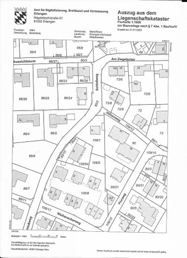 Katasterauszug mit Flurkarte