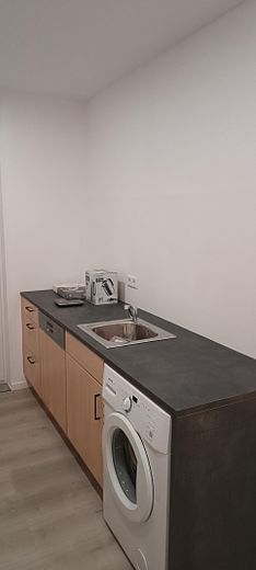 Moderne, frisch sanierte 1-Zimmer-Wohnung mit hochwertiger Ausstattung – Küche rechts