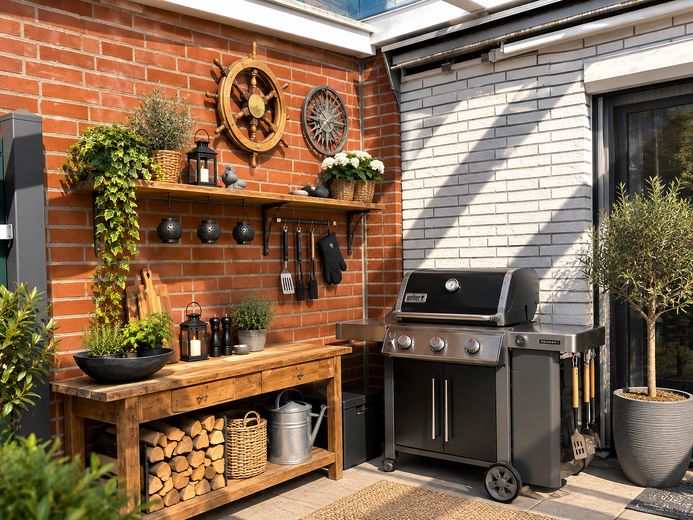Reinbek'te bahçeli, garajlı ve bölgesel ısıtmalı sıra ev – 4 oda + dönüştürülmüş çatı katı – Terrasse mit Grillbereich
