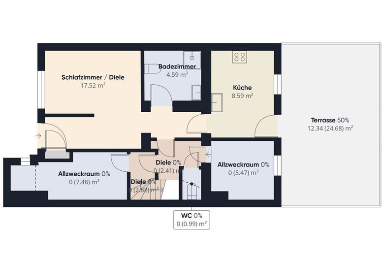 Bahnhofsvorstadt | Studentenhaus mit zwei Balkonen und Terrasse – S&amp;P | Grundriss Souterrain
