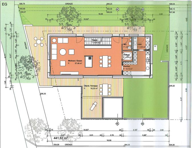 Casa unifamiliare indipendente in una posizione speciale ai margini dei campi, con ampie superfici terrazzate – Grundriss EG
