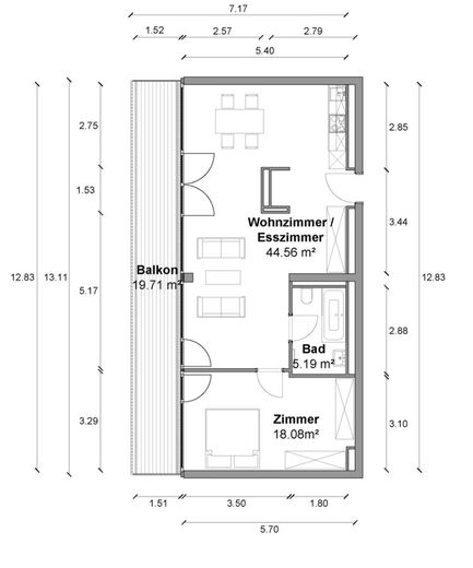 Wunderschöne 2 Zimmer Dachgeschosswohnung mit ca. 77m², EBK und Riesen-Balkon in Berlin-Mitte – Grundriss C705