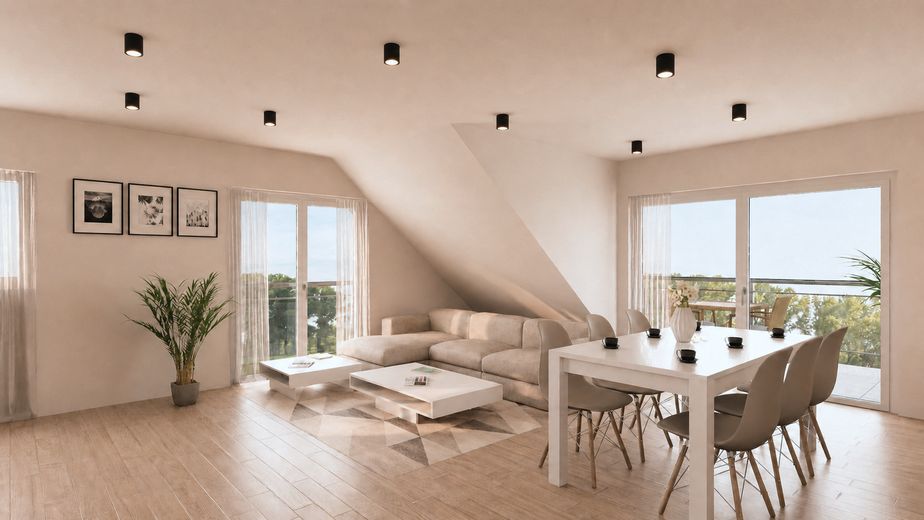 Großzügige 4,5-Zi.-Maisonette in Ergenzingen - Balkon, TG-Stellplatz & Wohnen auf 2 Ebenen – Visualisierung 1. DG Wohnen