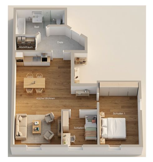 Schöne 3-Zi-Altbauwohnung mit Einbauküche in Bogen Zentrum (1002) – Grundriss Whg 1002