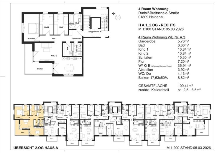 RUHIGE 4-RAUM WOHNUNG IM 2.OG - ERSTBEZUG – Grundriss WE19