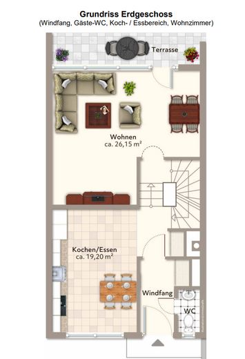 Münih yakınlarında Zorneding’de bakımlı sıra ortası ev – EG: Küche und Wohnzimmer