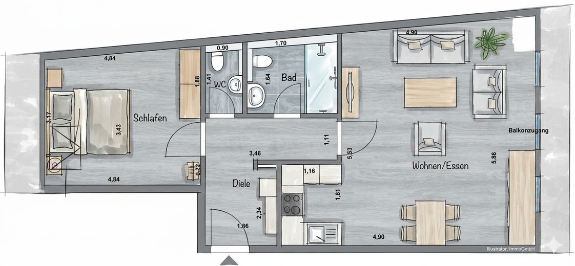 Komfortable Stadtwohnung mit Aufzug – Grundriss