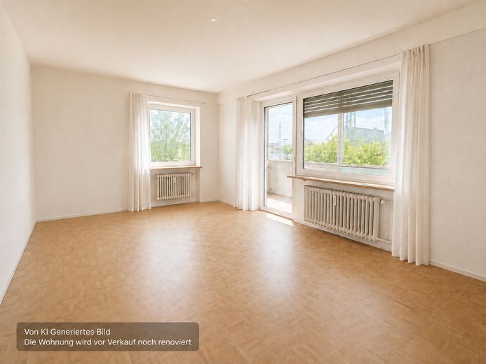 حرّ ومليء بالإمكانات: شقة من غرفتين مع شرفة جنوب غربية و1 كراج في Augsburg-Oberhausen – Wohnzimmer