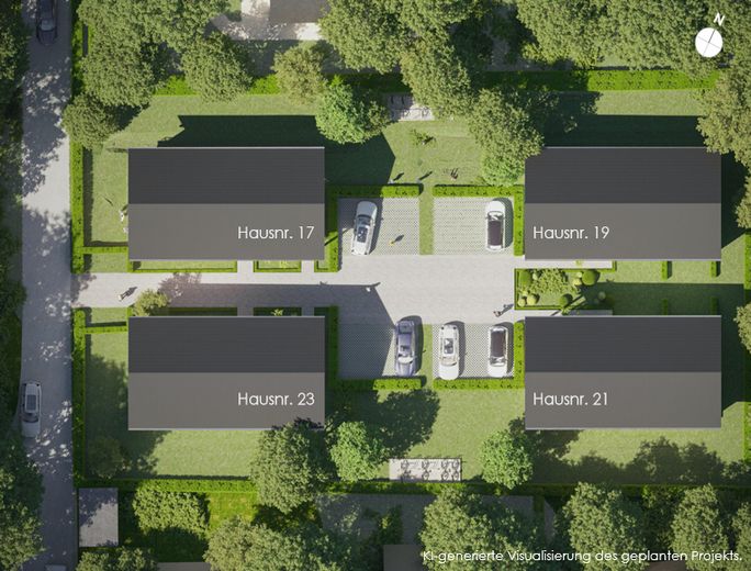Nur noch 2 Einheiten im Projekt: Neubau-Erstbezug mit Balkon & Stellplatz – Luftbild / Hausbezeichnungen