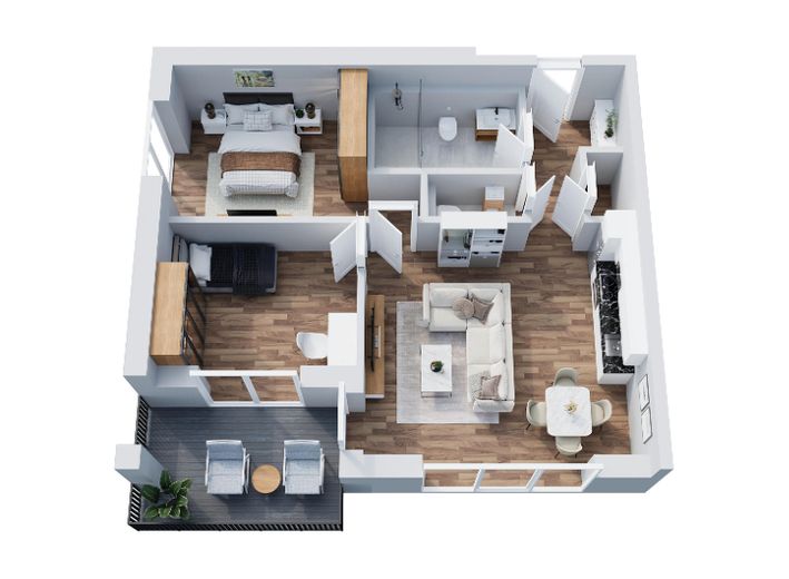 Modernes Wohnglück auf 70 m² – 3D Grundriss Obgerschoss nr.5