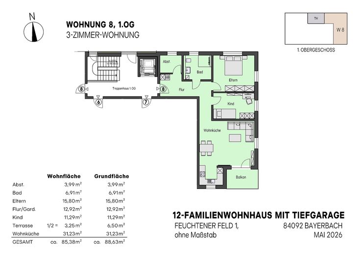 KfW 40 QNG|  Neubau | 3-Zimmer-Eigentumswohnung | Aufzug | Tiefgarage – Foto 11