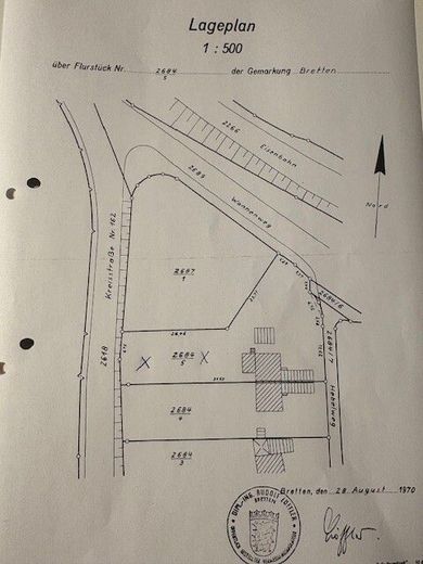 HEIMWERKER- oder Handwerker- HAUS mit Nebenhaus und großem Garten - Zentral in Bretten – Lageplan Hebelweg 2