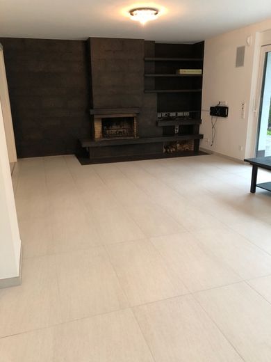 Stilvolles Haus zum Wohnen und Arbeiten mit moderner Ausstattung in Dreieich-Buchschlag – Wohnzimmer mit offenem Kamin