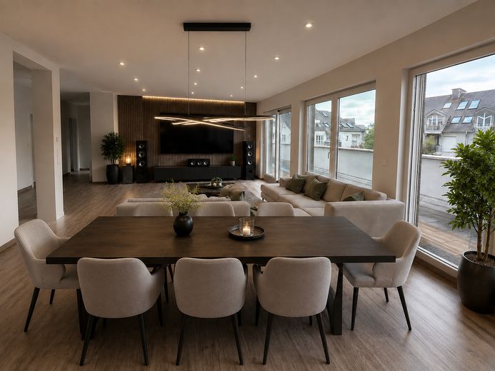 Provisionsfreies Traumhaftes Penthouse mit privater Dachterrasse und Fahrstuhl direkt in die Wohnung – Wohnzimmer mock-up