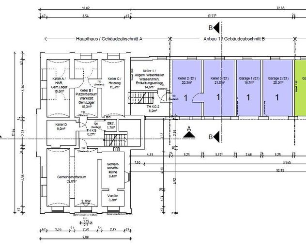 2 Kellerräume, 2 Garagen zu DG