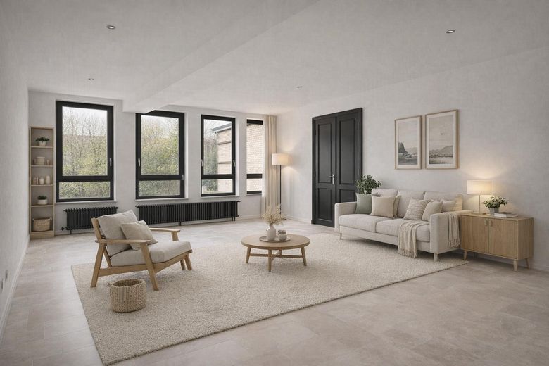 Lichtdurchflutete 3 Zimmer Wohnung im 4. OG in Wuppertal-Vohwinkel – Wohnzimmer virt. Home Staging