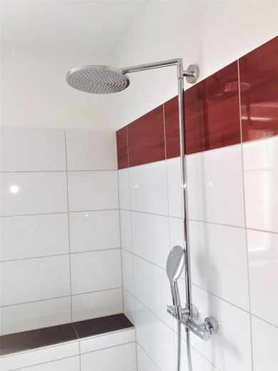 Exklusive, moderne Wohnung mit Dachterrasse offener Küche, Kamin und TG-Stellplatz – Bad 5 Regenschauerdusche