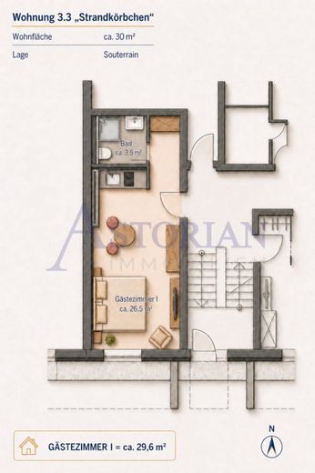 Meerblick-Penthouse mit direktem Strandzugang und separater Gästewohnung – Grundriss Strandkörbchen
