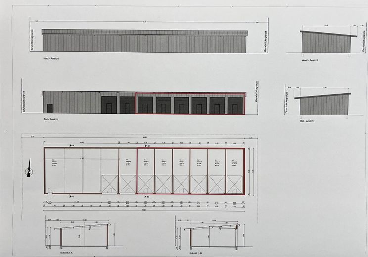 Zeichnung/Aufteilung der Halle