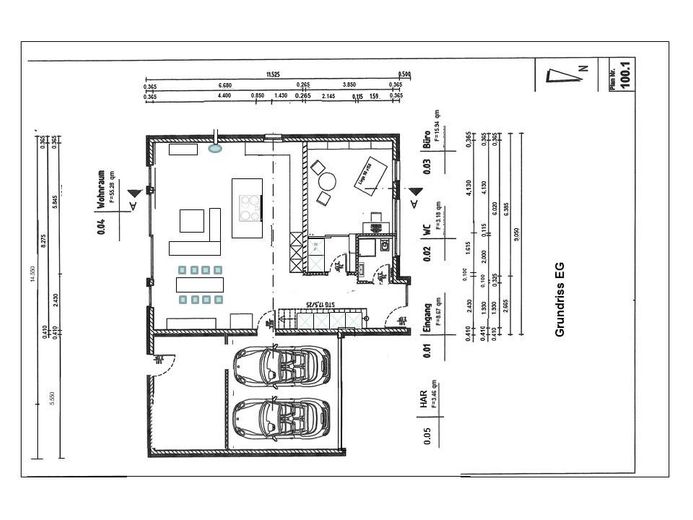 Maison individuelle économe en énergie avec jardin orienté au sud, cheminée, cuisine haut de gamme et garage double – Grundriss Erdgeschoss
