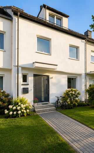 Energetisch kernsaniertes, modernes Reihenmittelhaus (KfW 55) mit Garten, Terrasse & Garage – Außenansicht