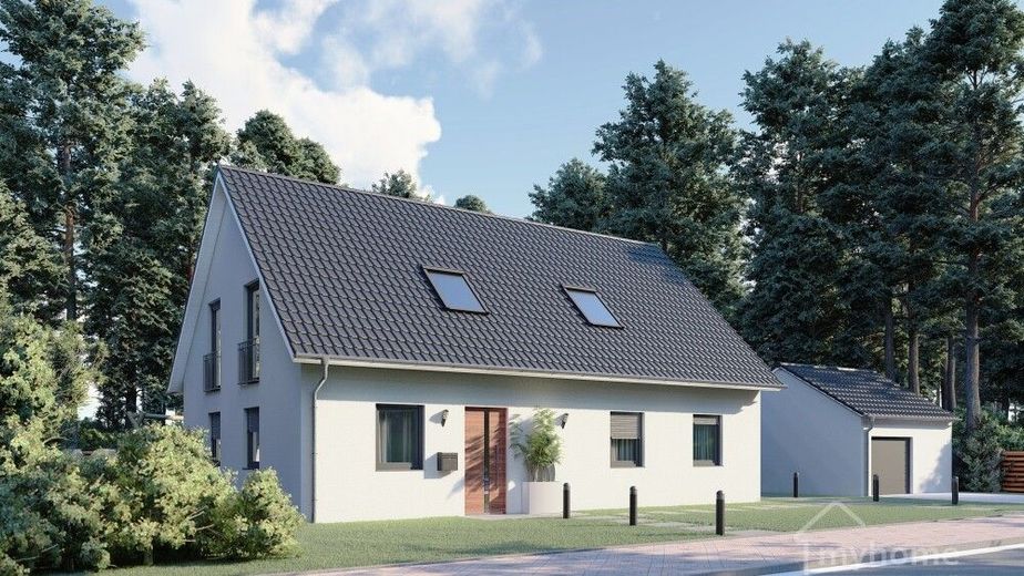 Zweifamilienhaus in Massivbauweise provisionsfrei vom Bauträger - Bezug in 2027 – Hausansicht Zweifamilienhaus 213