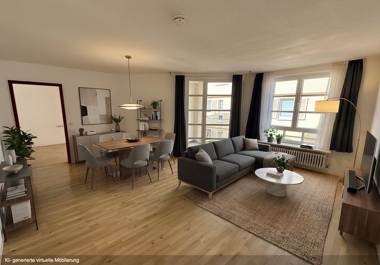 Provisionsfrei: Helle 2-Zi.-Wohnung mit Balkon in der Reutlinger Altstadt – neues Bad, Fernwärme – Einrichtungsbsp. WZ, KI-gen.