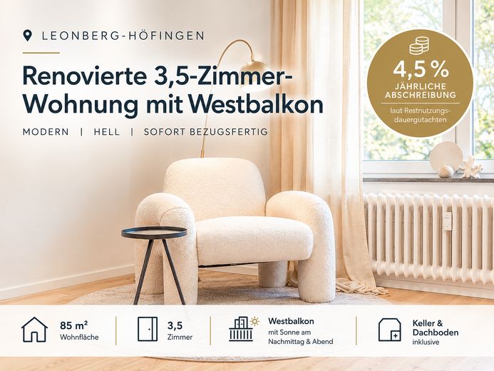 provisionsfrei: Renovierte 3-Zimmer-Wohnung mit Westbalkon – 4,5 % AfA – Zdjęcie 1