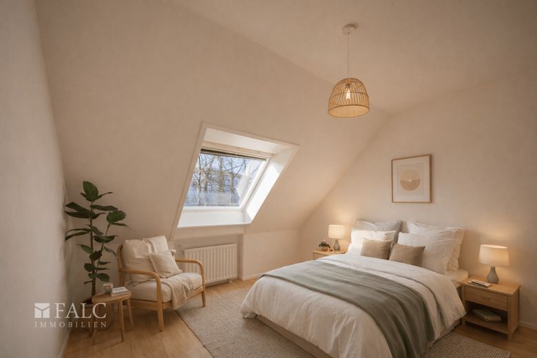 Kompakt, ruhig, zentral - 2-Zimmer-Dachgeschosswohnung mit optimalen Grundriss – Schlafzimmer Einrichtungsbeispiel