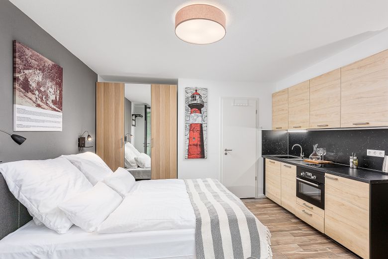 Neubau: vollmöblierte Businessapartments mit Panoramablick – Apartment 5 Wohnbereich