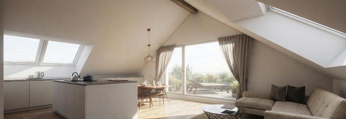 Dachgeschosswohnung mit traumhafter Dachterrasse und 2 Außenstellplätze – unverbindliche Visualisierung