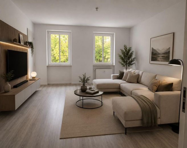 Appartement entièrement rénové de 3 pièces avec balcon et cuisine équipée – Wohnzimmer möbliert