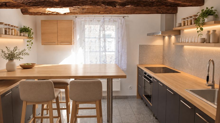 Toplage, helles Dachgeschoss mit Südbalkon und Einbauküche! – Küche