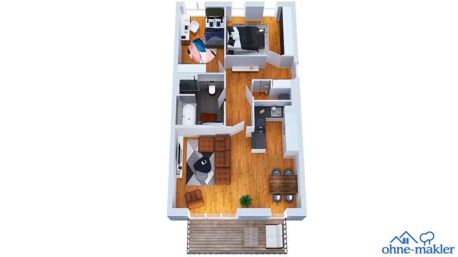 Moderno piso de 3 habitaciones con azotea, balcón y plaza de garaje subterráneo en HafenCity – Grundriss perspektivisch