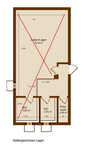Helles Büro oder Handelsfläche mit 3 Stellplätzen – Grundriss UG nur WC