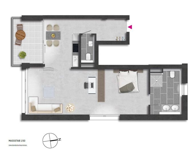 SENZA PROVVIGIONE! Moderno loft di 73 m² a Stoccarda-Nord con balcone + posto auto interrato – Grundriss