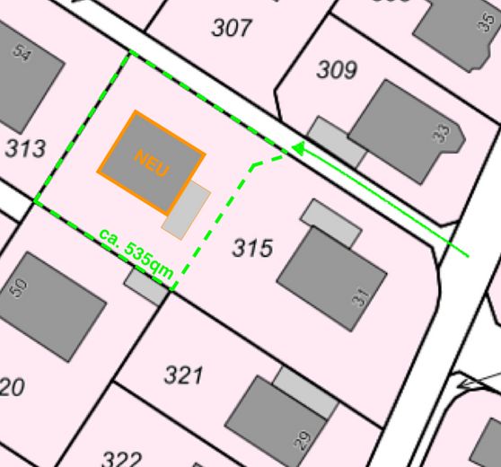 Lageplan mit pot. Bebauung